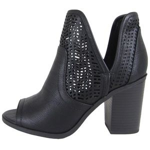 Soda Women's Laser Cut Open Toe Chunky Heel Bootie